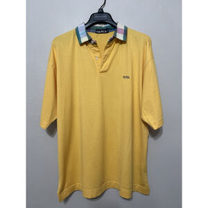 Vintage‎ 90s Nautica Rugby Polo Shirt XL Orange Preppy Plaid Collar